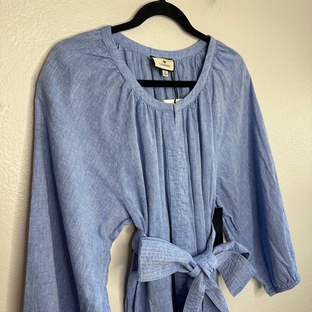 Tuckernuck Chambray Lyles Dress Blue Cotton Maxi Linen Size XL NWT - Picture 10 of 11